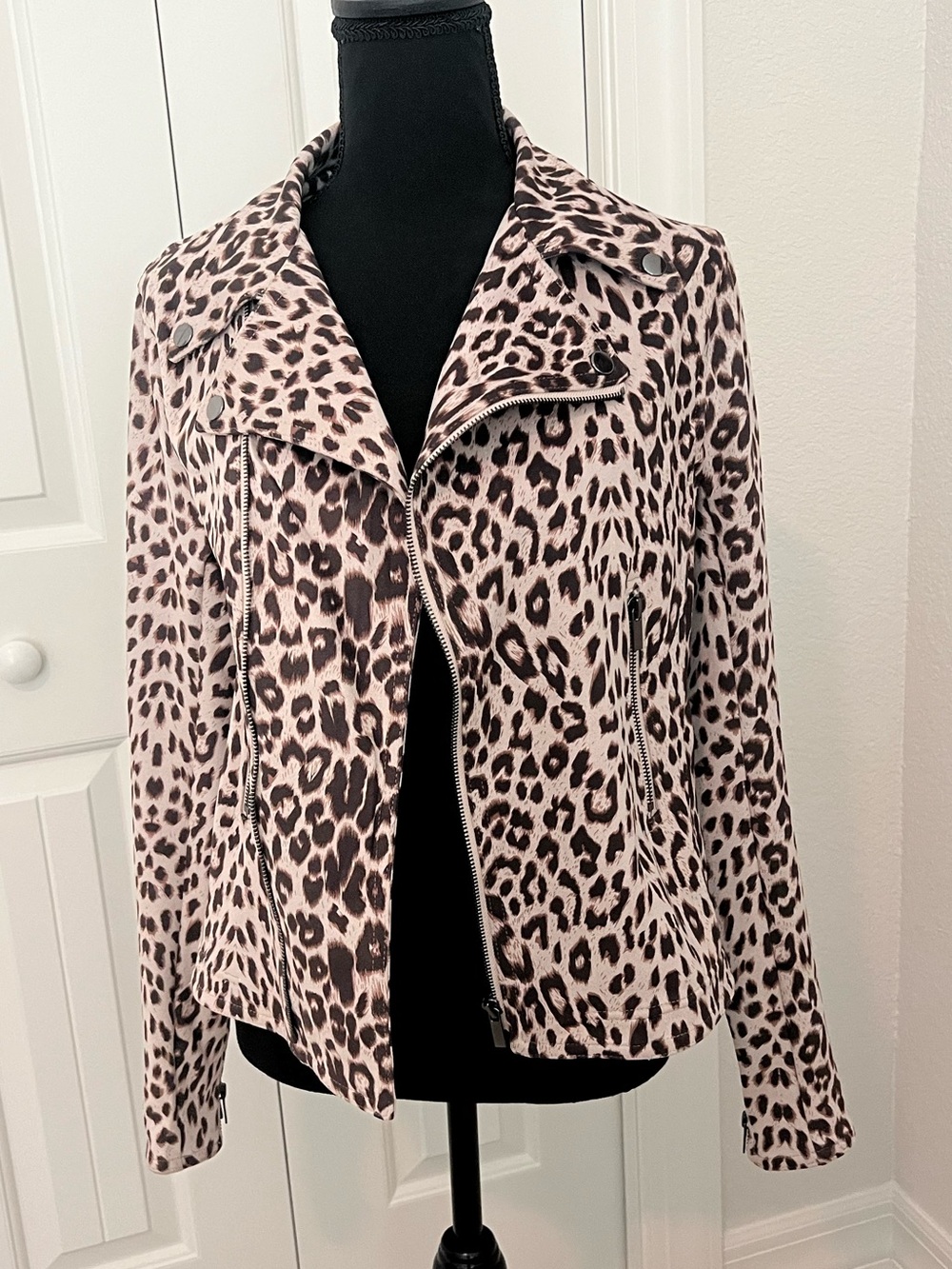 Leopard Print Moto Jacket in Pink & Black